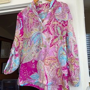 Silk Pink Paisley Print Tunic M